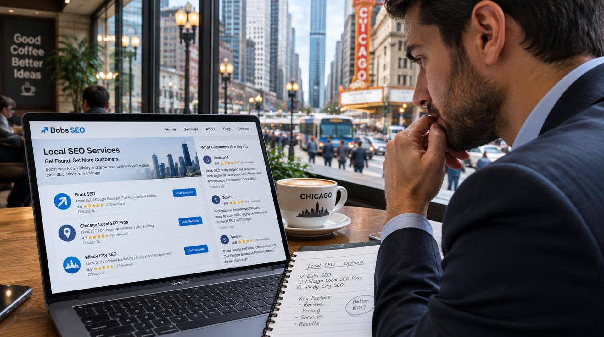 Chicago customer comparing local service pages before contacting a business